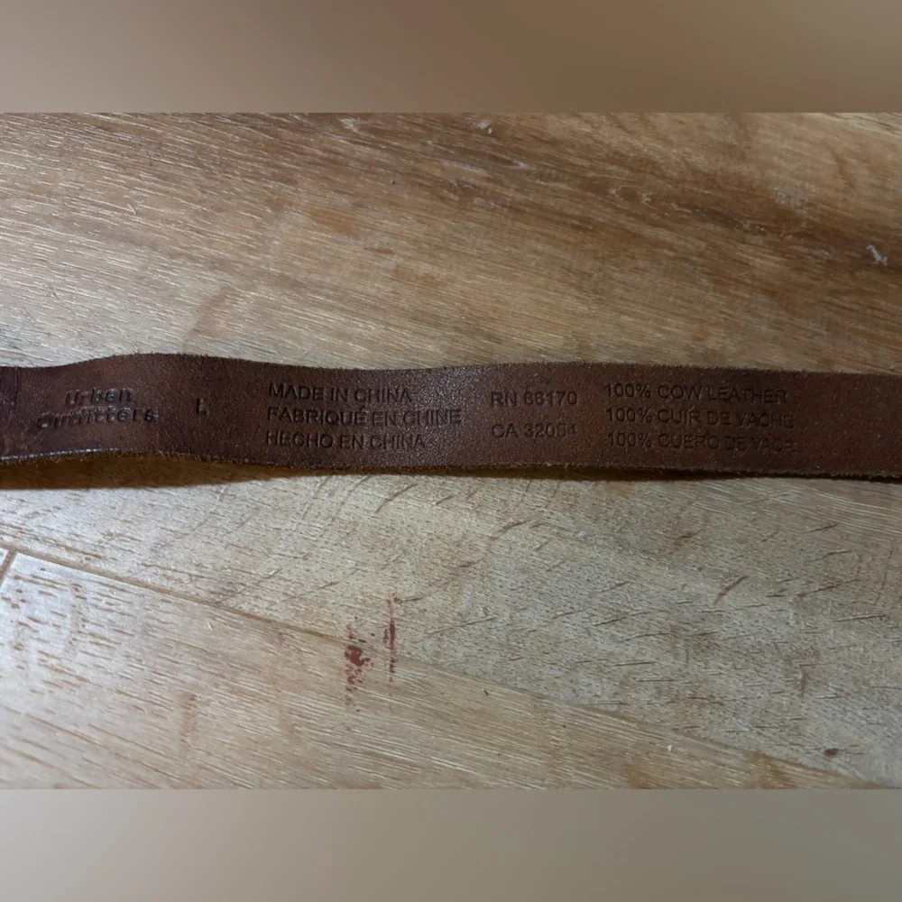 Urban Outfitters Brown Leather Belt with Engraved Silver Buckle